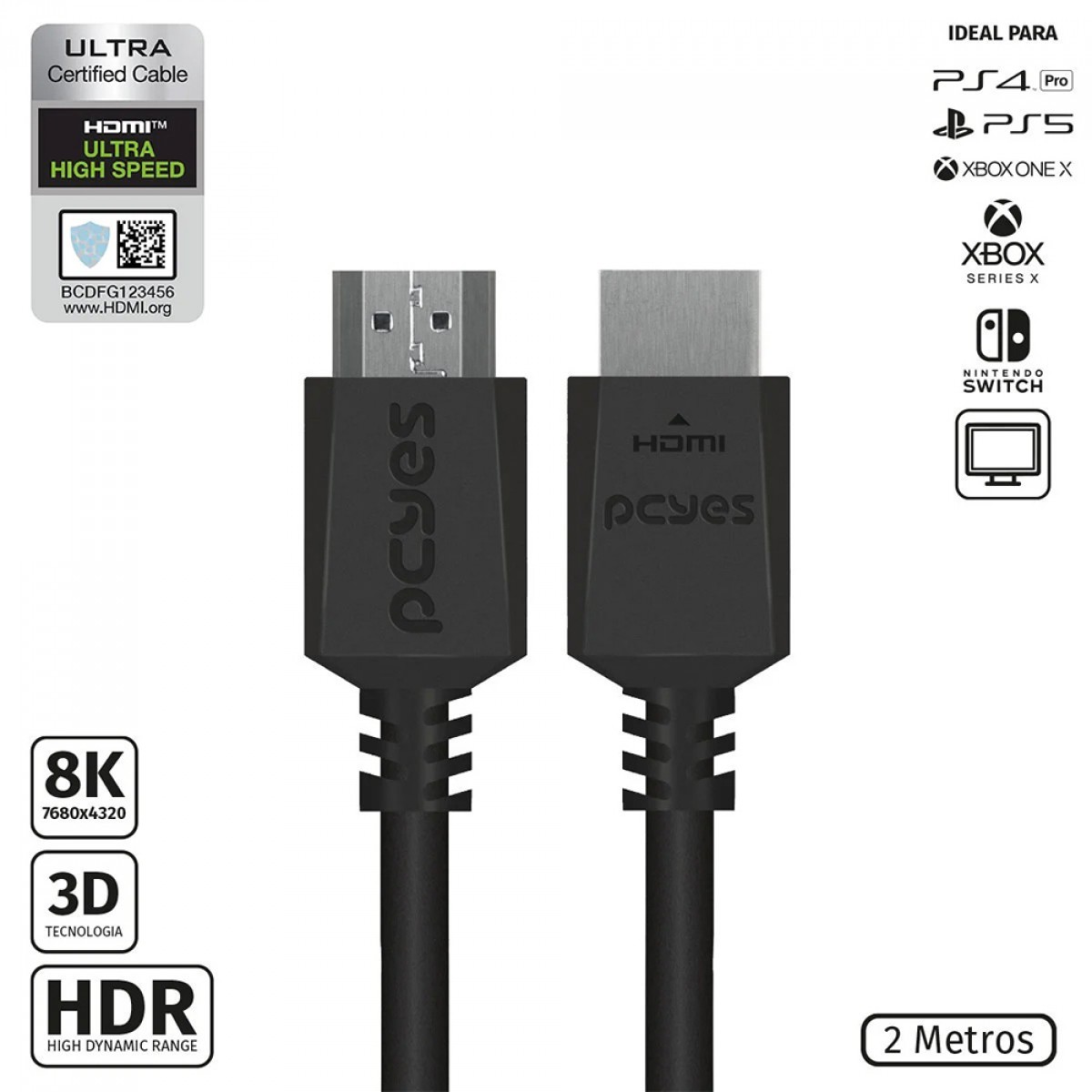Cabo HDMI Ultra Speed 2.1 PCYes, 8K, 2m, PHM8K-2