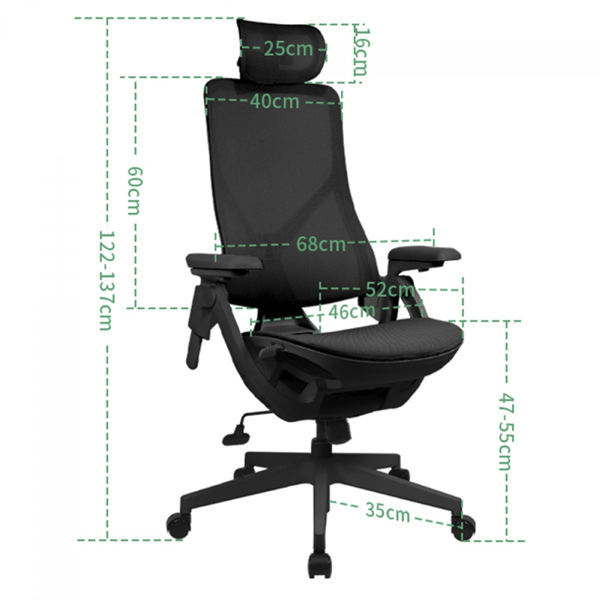 Cadeira de Escritório Dr. Office Adapt, Ajustável, Mesh, 3D, Reclinável, Preta, DR-CH-ADR4DBF