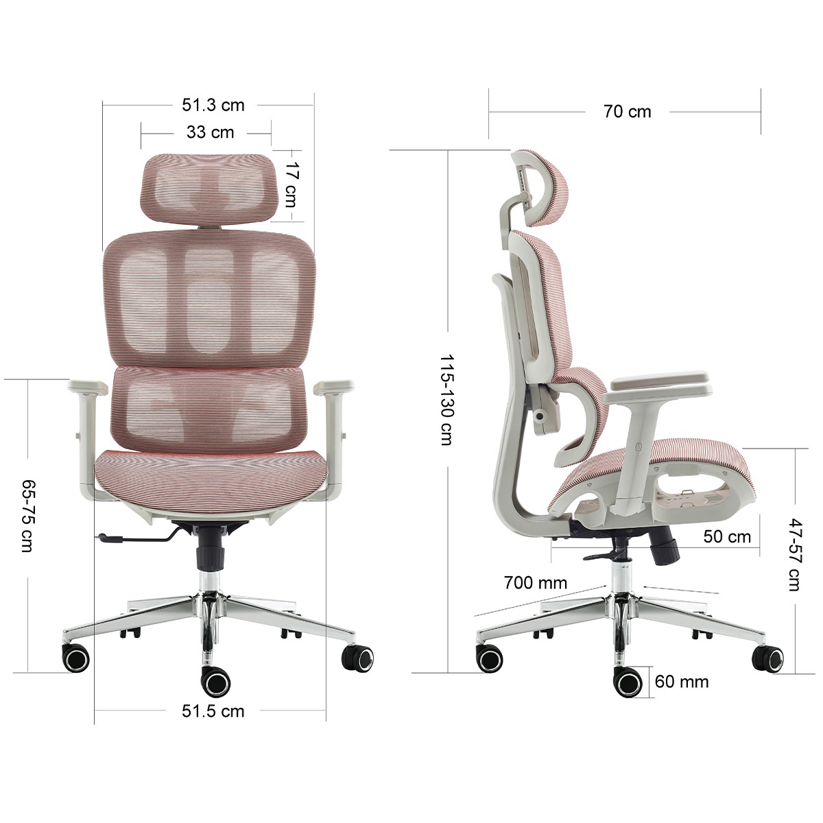 Cadeira de Escritório Dr. Office Business, Mesh, 2D, Ajustável, Suporta até 120kg, Rosa Antigo, DR-CH-BNN2DPF