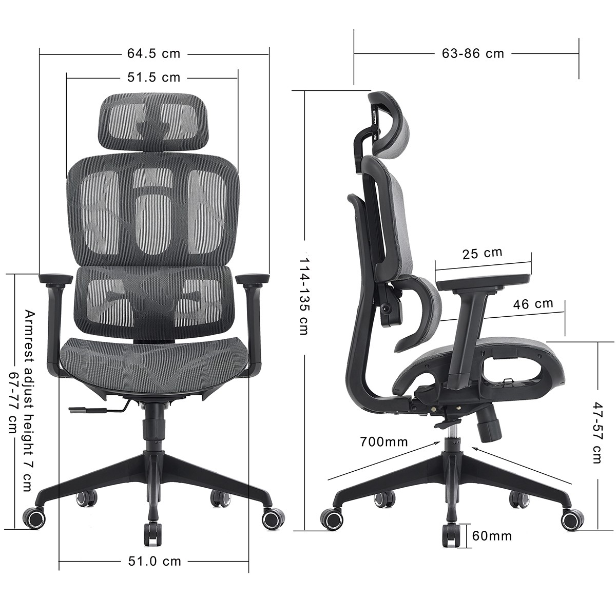 Cadeira de Escritório Dr. Office Business, Mesh, 3D, Ajustável, Suporta até 120kg, Preto e Cinza, DR-CH-BNR3DBGF