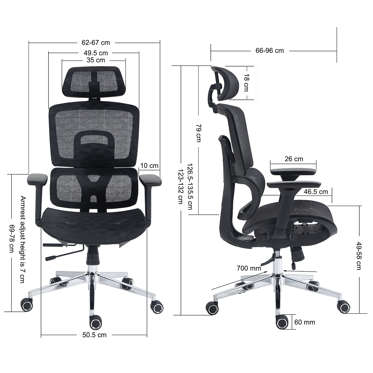 Cadeira de Escritório Dr. Office Business Pro, Preta, Mesh, 3D, Altura Ajustável