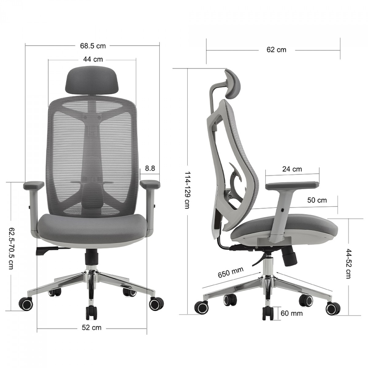 Cadeira de Escritório Dr. Office Easy Pro, Cinza, Mesh, Ajustável, DR-CH-EPR1DGF