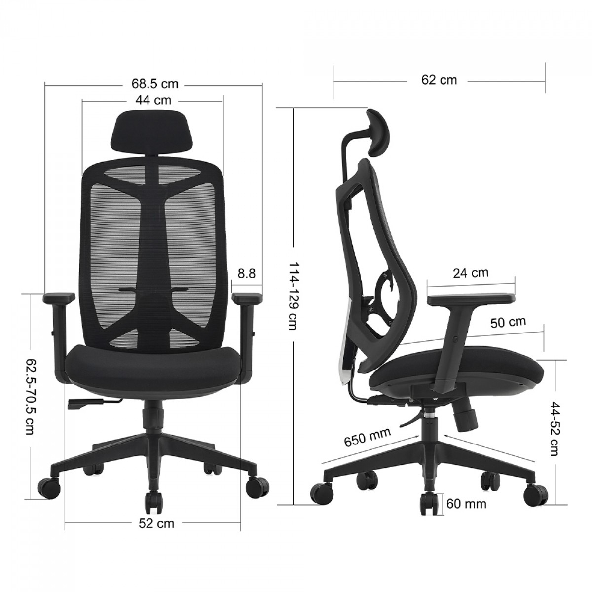Cadeira de Escritório Dr. Office Easy Pro, Preta, Mesh, Ajustável, DR-CH-EPR1DBF