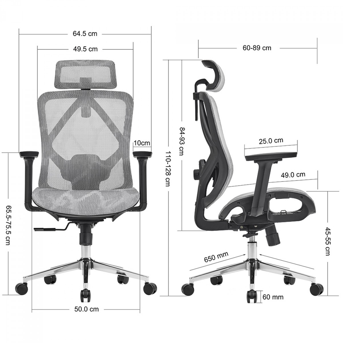 Cadeira de Escritório Dr. Office Ergo, Branco, Mesh, Altura Ajustável, DR-CH-EGR2DBWF