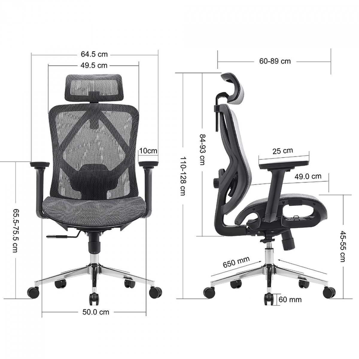 Cadeira de Escritório Dr. Office Ergo, Cinza, Mesh, Altura Ajustável, DR-CH-EGR2DBGF