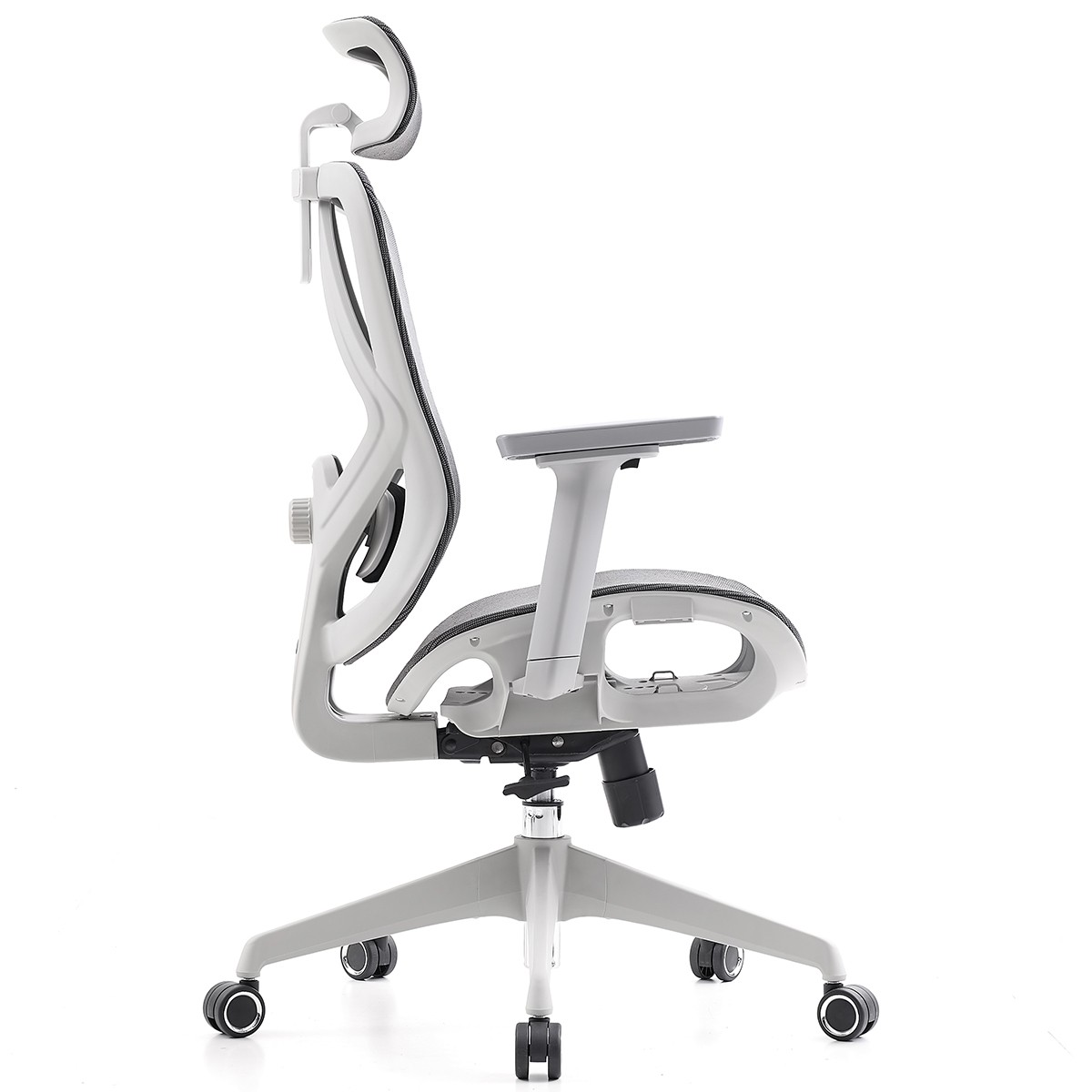 Cadeira de Escritório Dr. Office Ergo, Mesh, 3D, Altura Ajustável, Branco e Cinza, DR-CH-EGR3DWGF