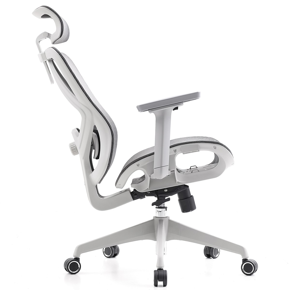 Cadeira de Escritório Dr. Office Ergo, Mesh, 3D, Altura Ajustável, Branco e Cinza, DR-CH-EGR3DWGF