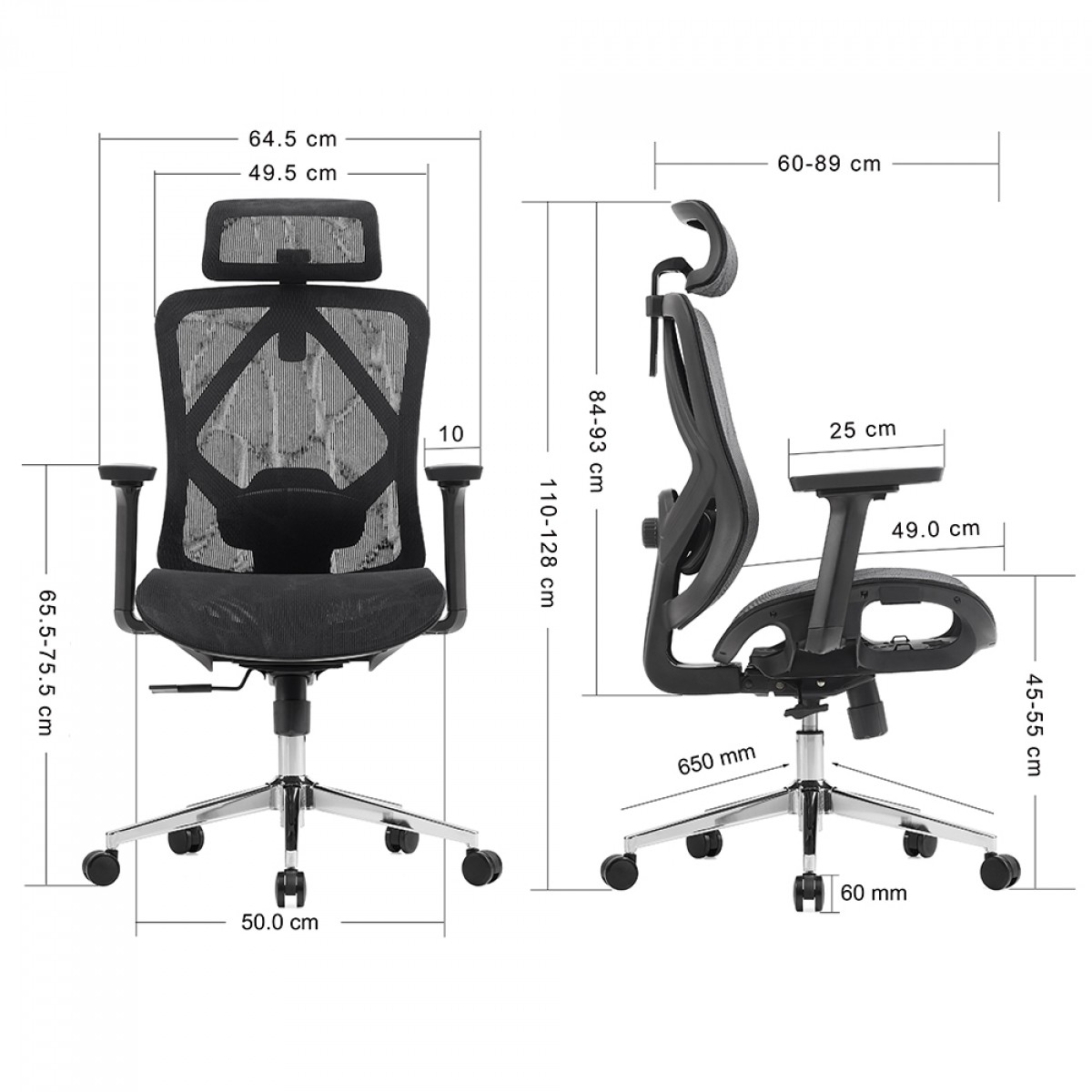 Cadeira de Escritório Dr. Office Ergo, Preta, Mesh, Altura Ajustável