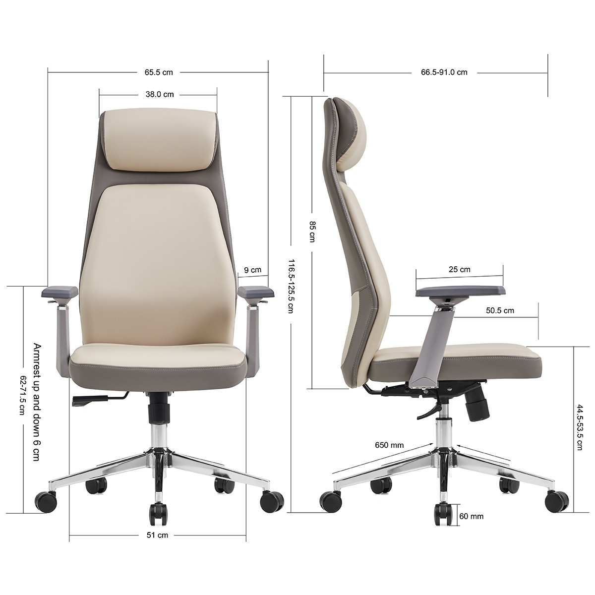 Cadeira de Escritório Dr. Office Neo, Ajustável, 3D, Reclinável, Bege e Cinza, DR-CH-NER3DGBL