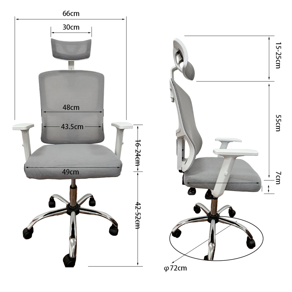 Cadeira De Escritório Dr. Office Prime, Mesh, Altura Ajustável, Cinza, DR-CH-PMN0DWF