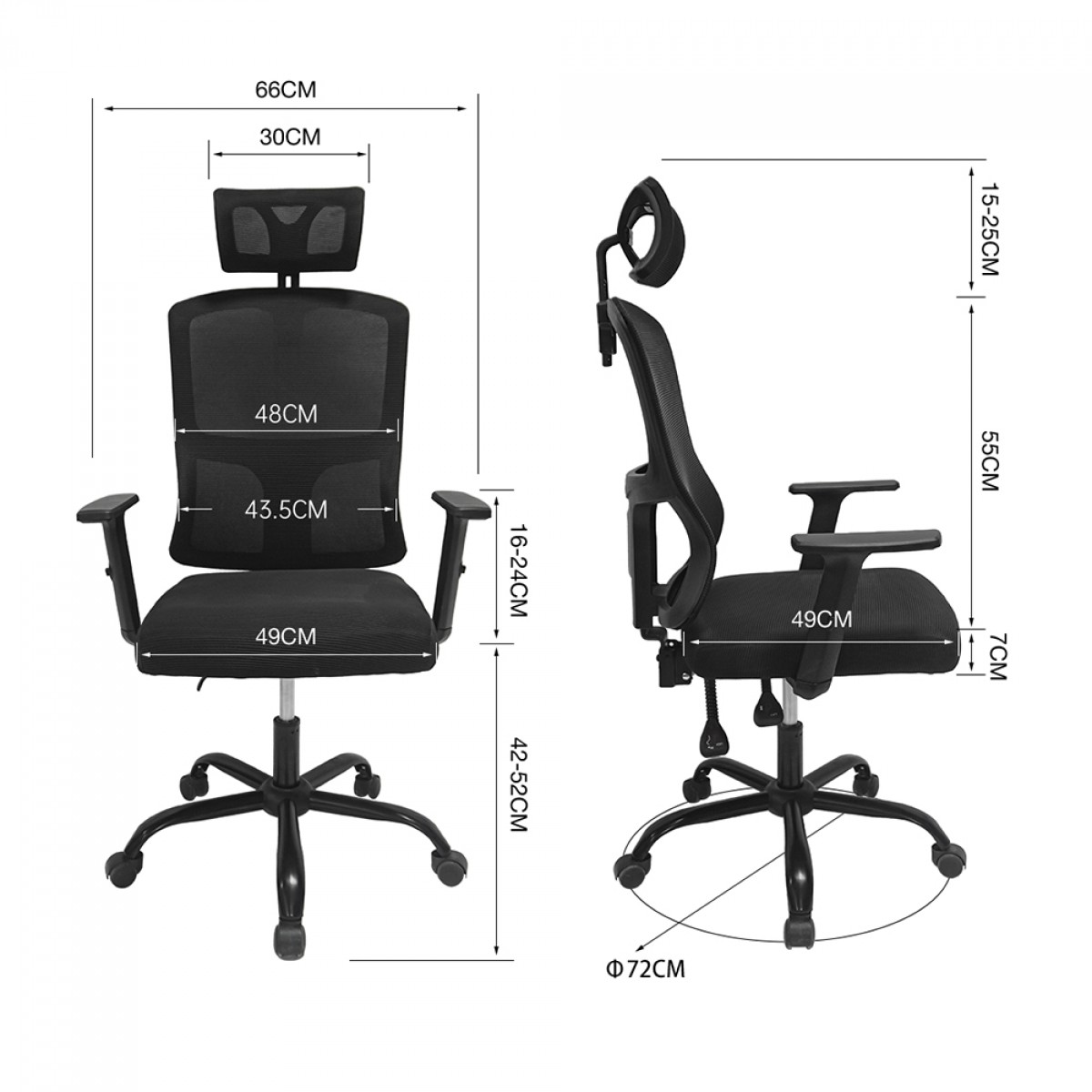 Cadeira De Escritório Dr. Office Prime, Preta, Mesh, Altura Ajustável, DR-CH-PMN0DBF