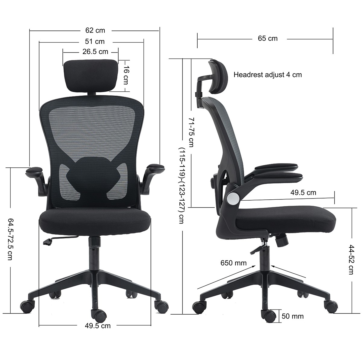 Cadeira de Escritório Dr. Office Work, Preta, Mesh, DR-CH-WKR2DB