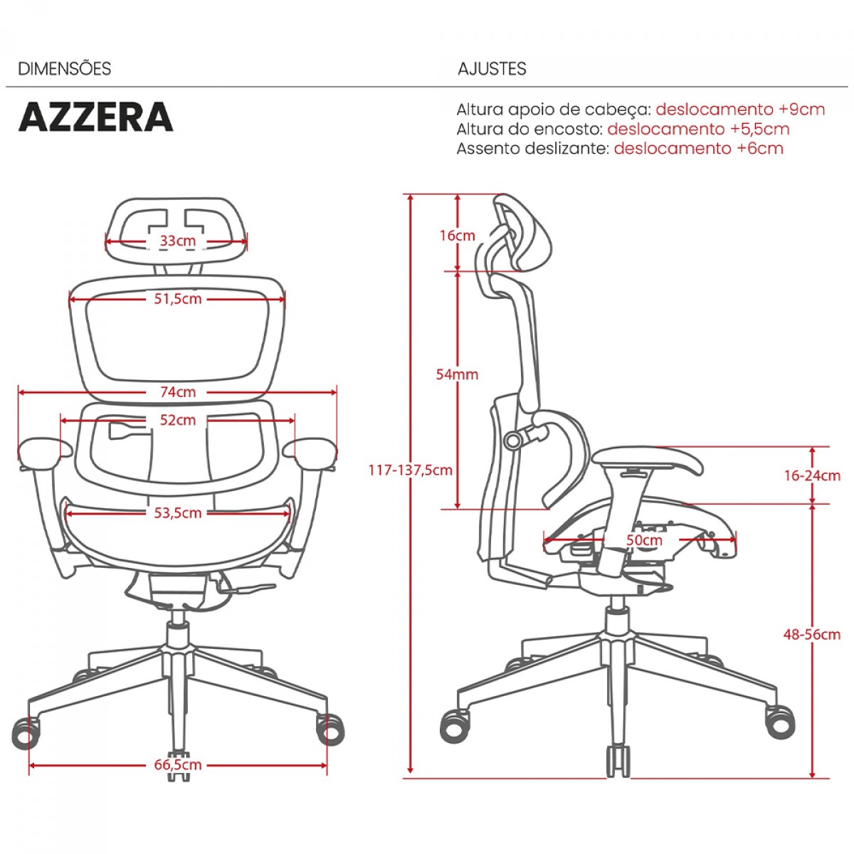 Cadeira De Escritório DT3 Azzera, Ajustável, Ergonômica, 3D, Mesh, Preto, 14055-5