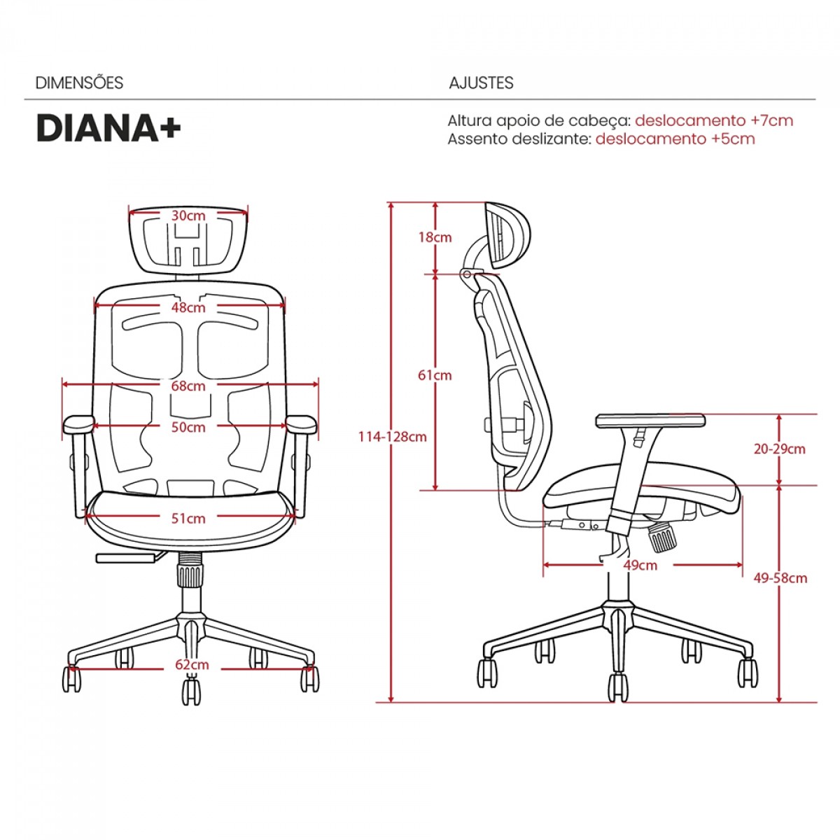 Cadeira De Escritório DT3 Diana+, Ajustável, Ergonômica, 3D, Mesh, Cinza, 14561-7