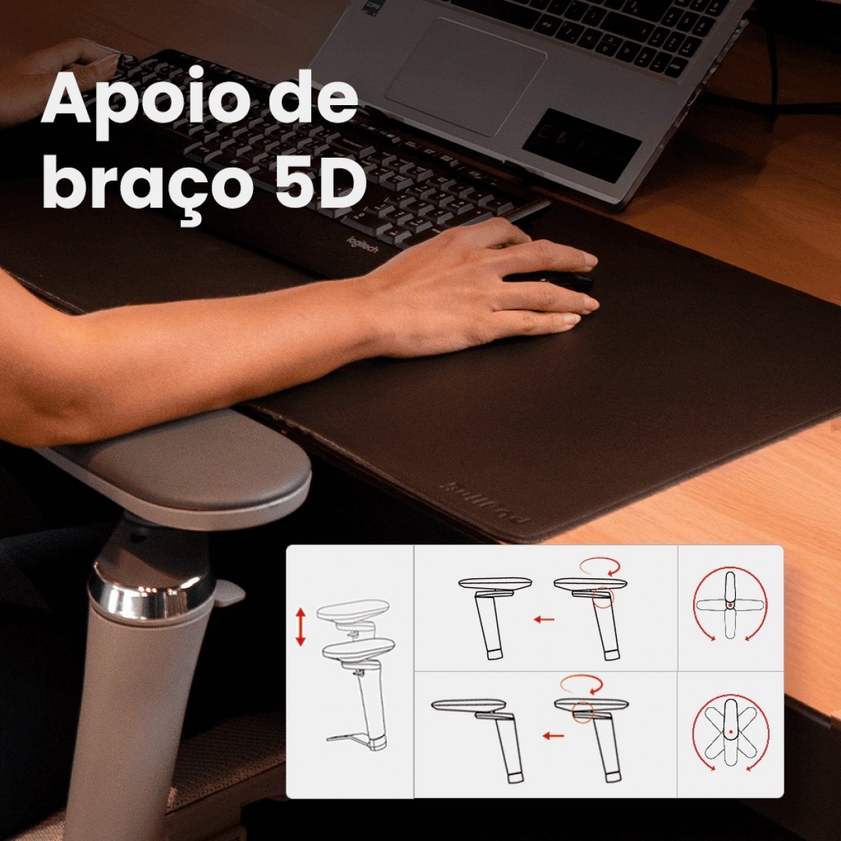 Cadeira de Escritório DT3 Ergonomie Home, 5D, Mesh, Grey