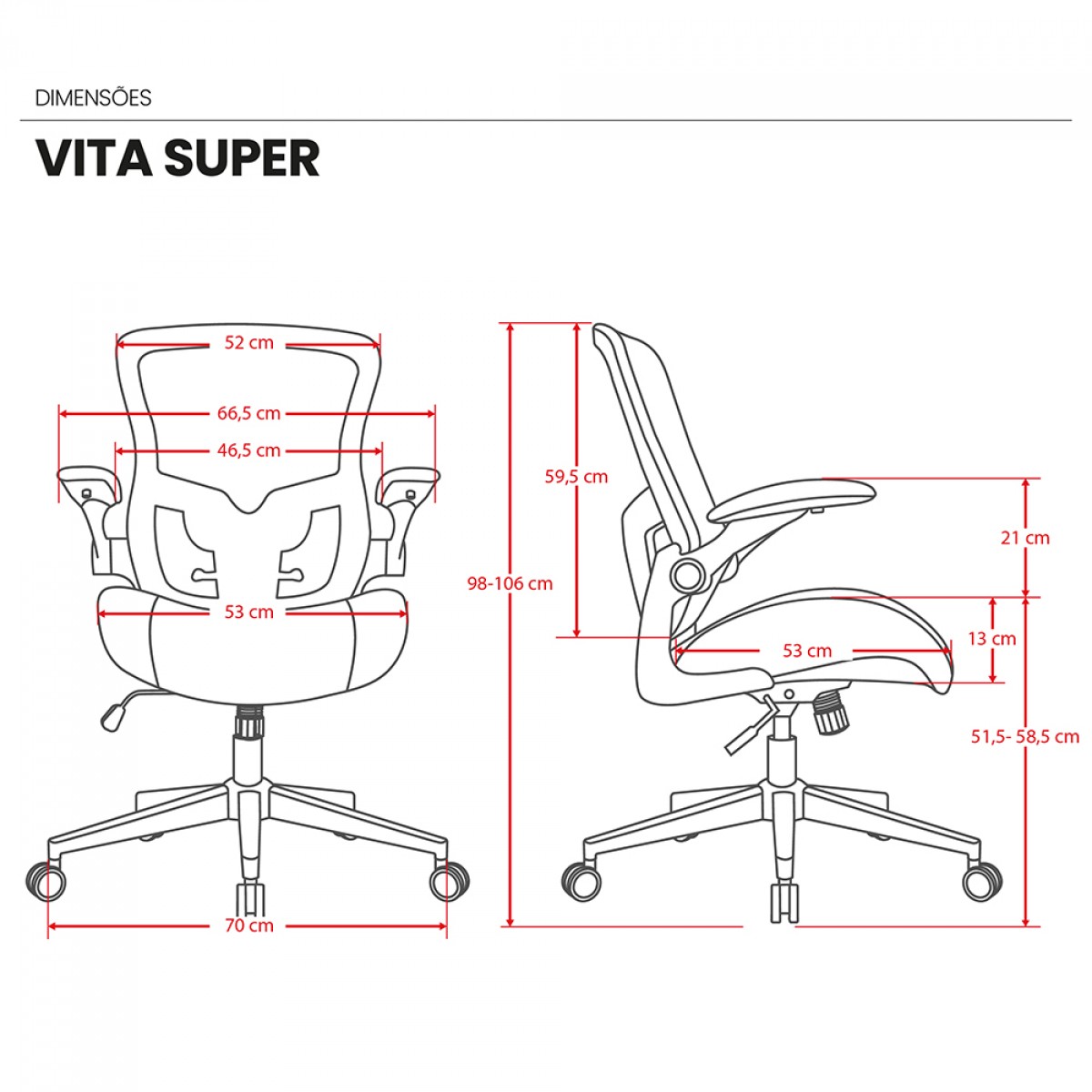 Cadeira De Escritório DT3 Vita Super H, Ajustável, Ergonômica, Mesh, Preto e Granite, 14697-7