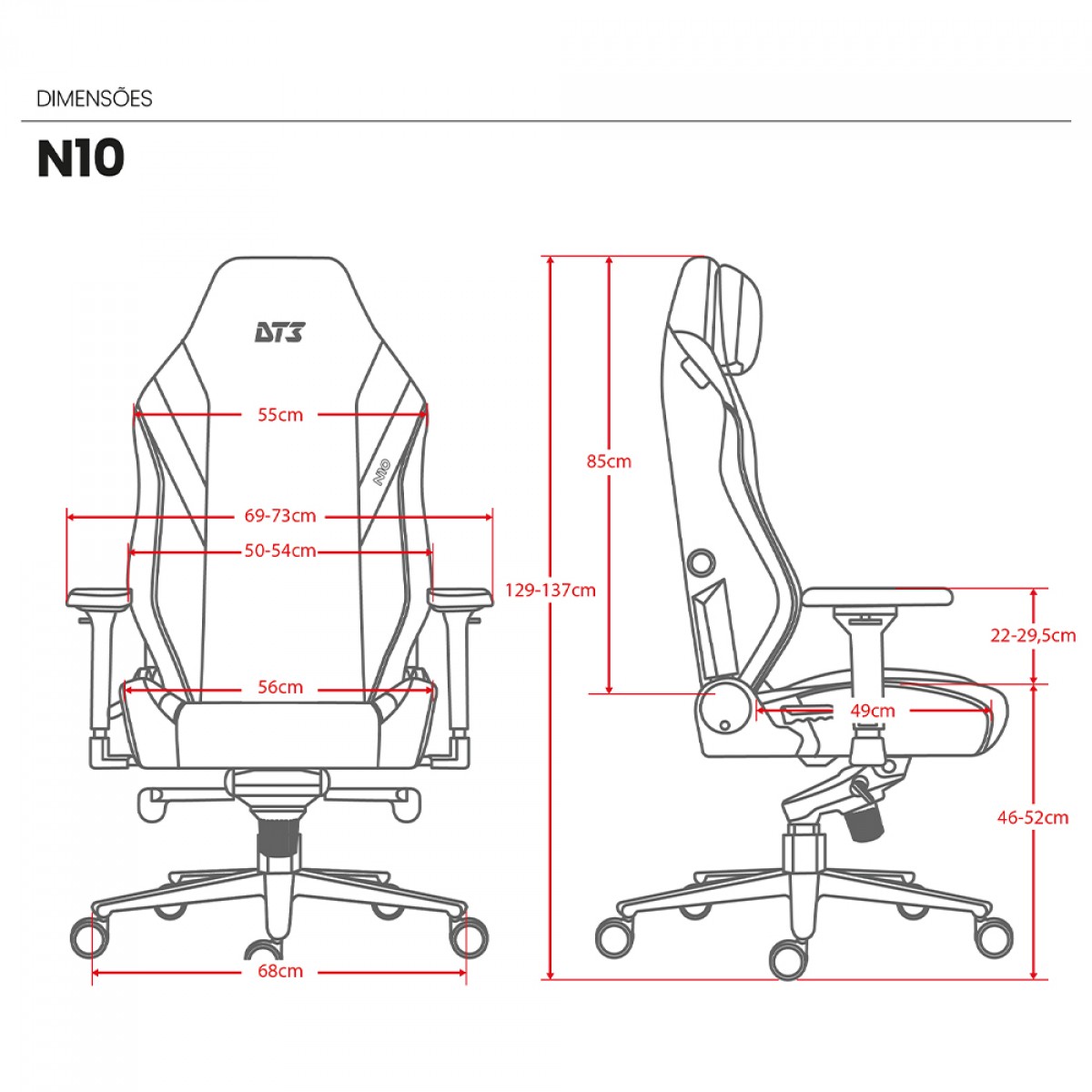 Cadeira Gamer DT3 N10 Core, Ajustável, PU e Tecido, 4D, Preto, 14416-6