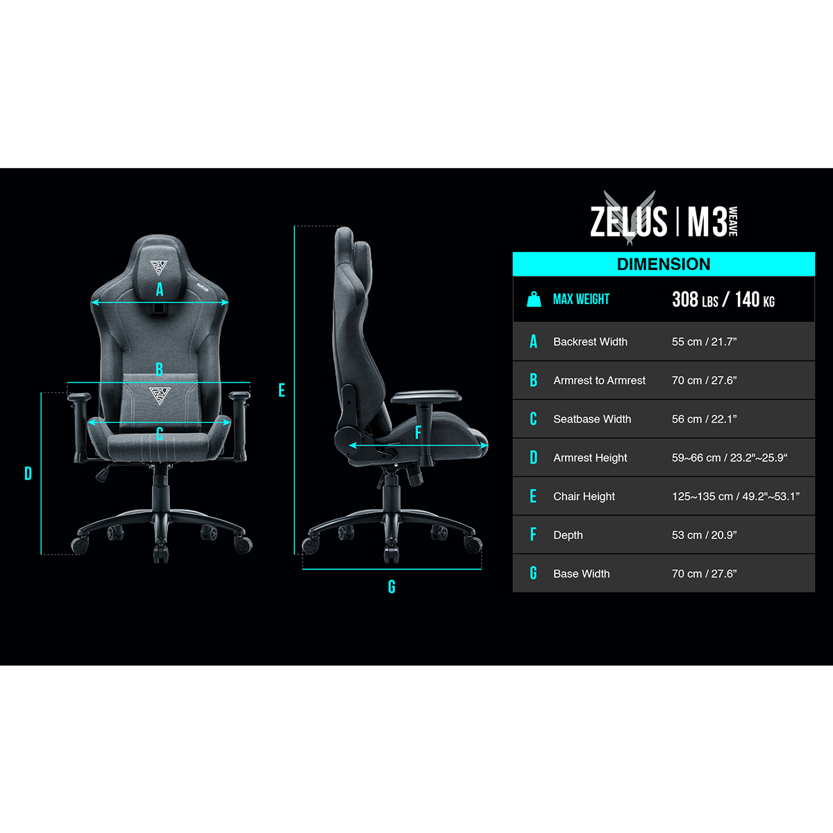 Cadeira Gamer Gamdias ZELUS M3 WEAVE, Reclinável, Cinza, Suporta Até 140KG