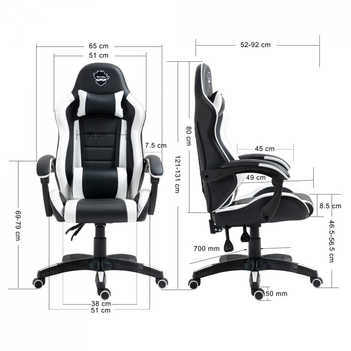 Cadeira Gamer Ninja Danzo, Reclinável, Preto e Branco