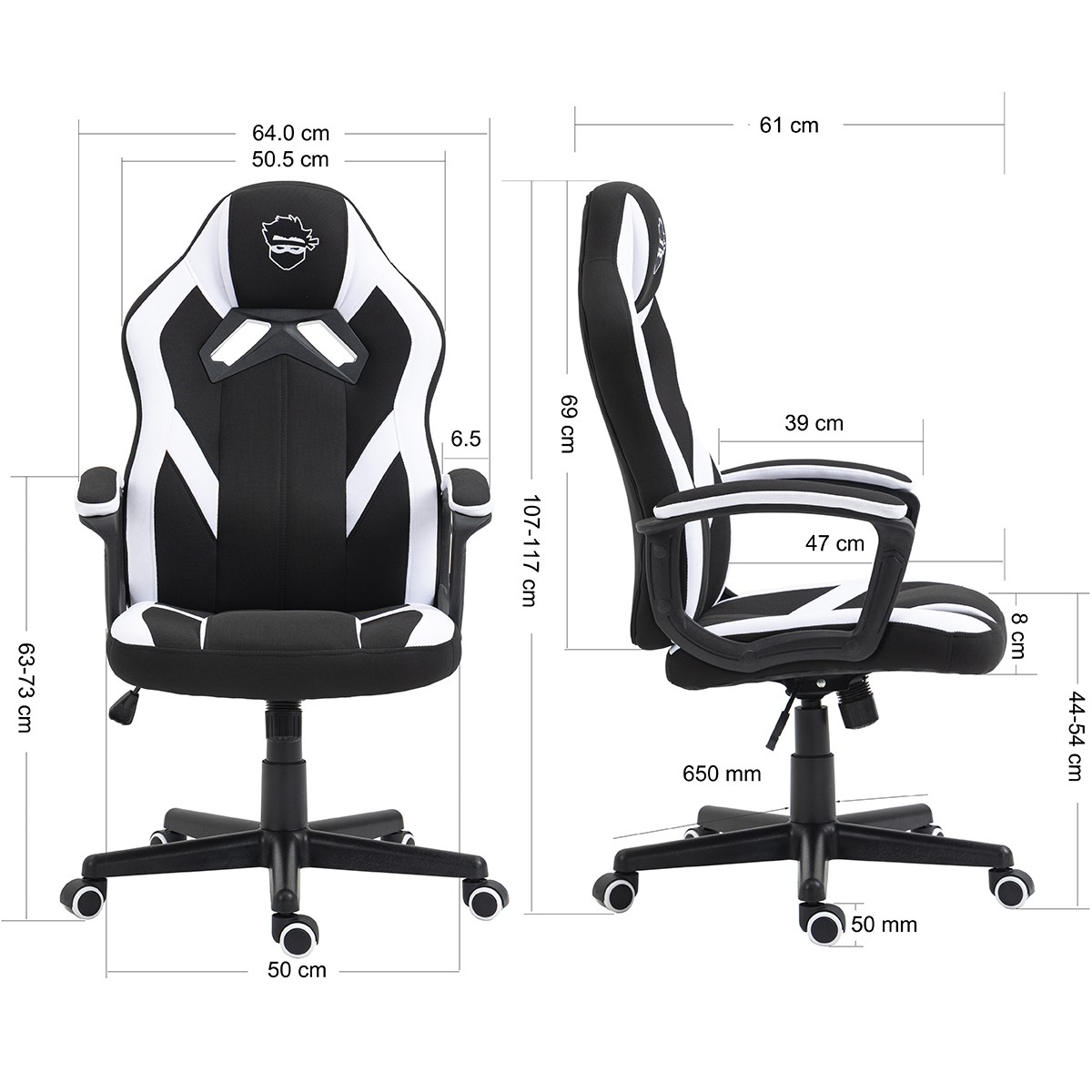 Cadeira Gamer Ninja Genin, Tecido, Preta e Branca