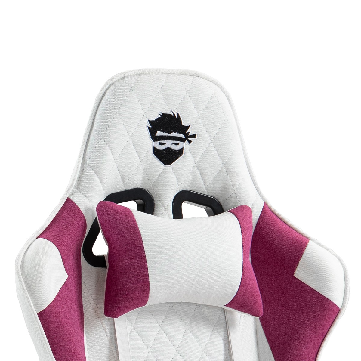 Cadeira Gamer Ninja Kitsune, Reclinável, 2D, Tecido, Branco e Rosa, GN-CH-KTR2DWPF