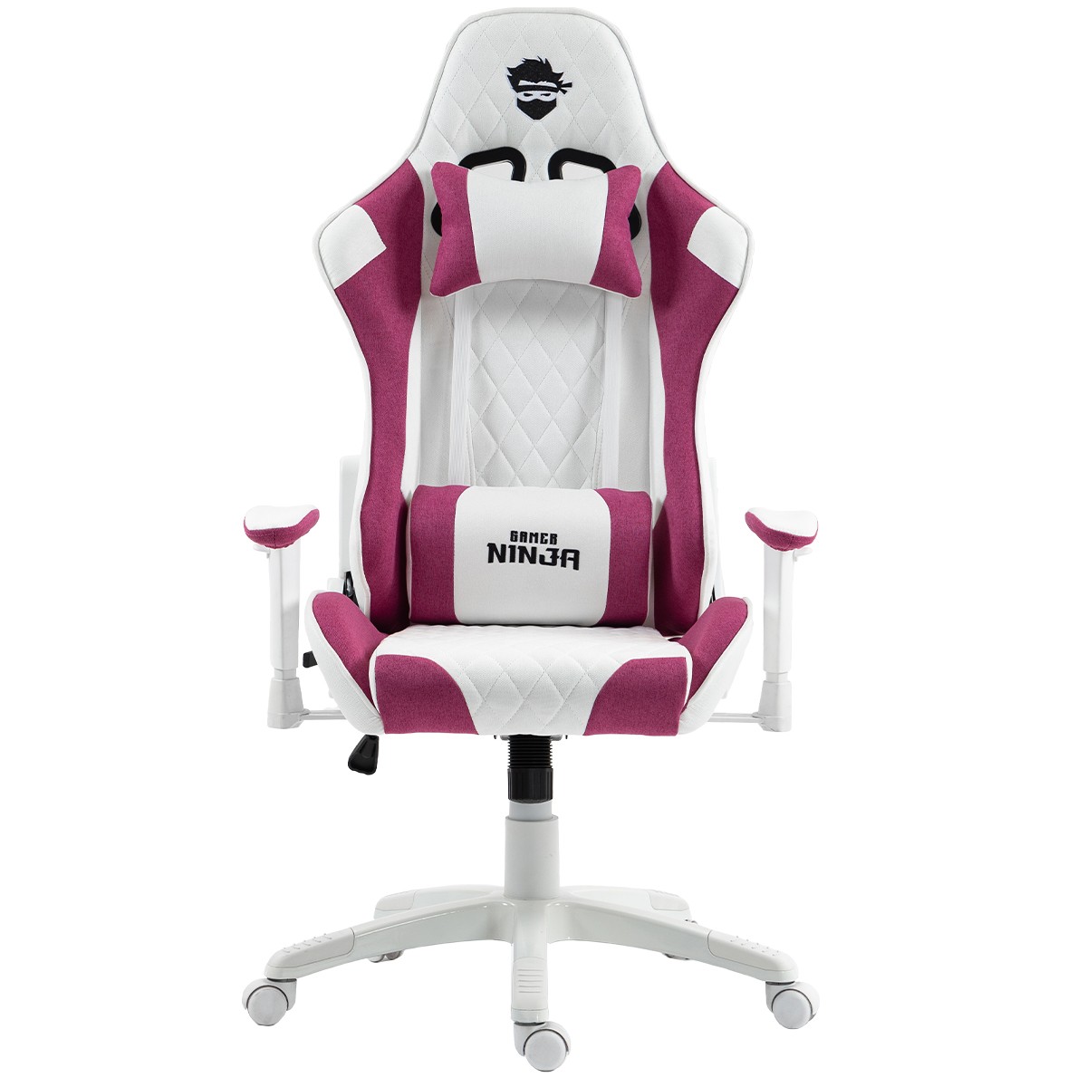 Cadeira Gamer Ninja Kitsune, Reclinável, 2D, Tecido, Branco e Rosa, GN-CH-KTR2DWPF