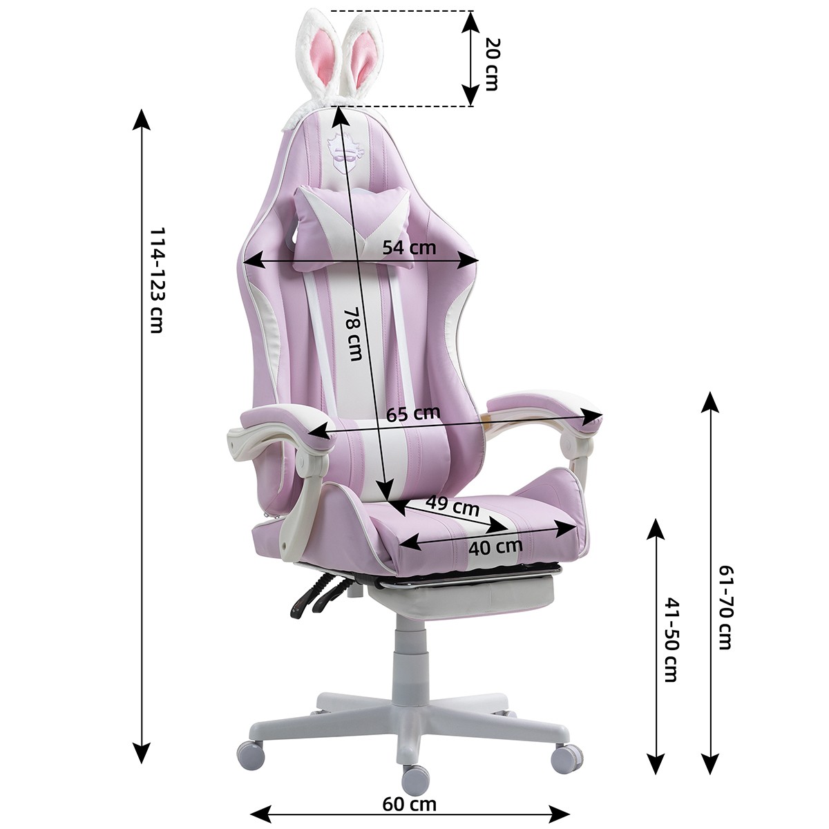 Cadeira Gamer Ninja Lola, Massageadora, Reclinável, Rosa e Branco, GN-CH-LLR0DWPL
