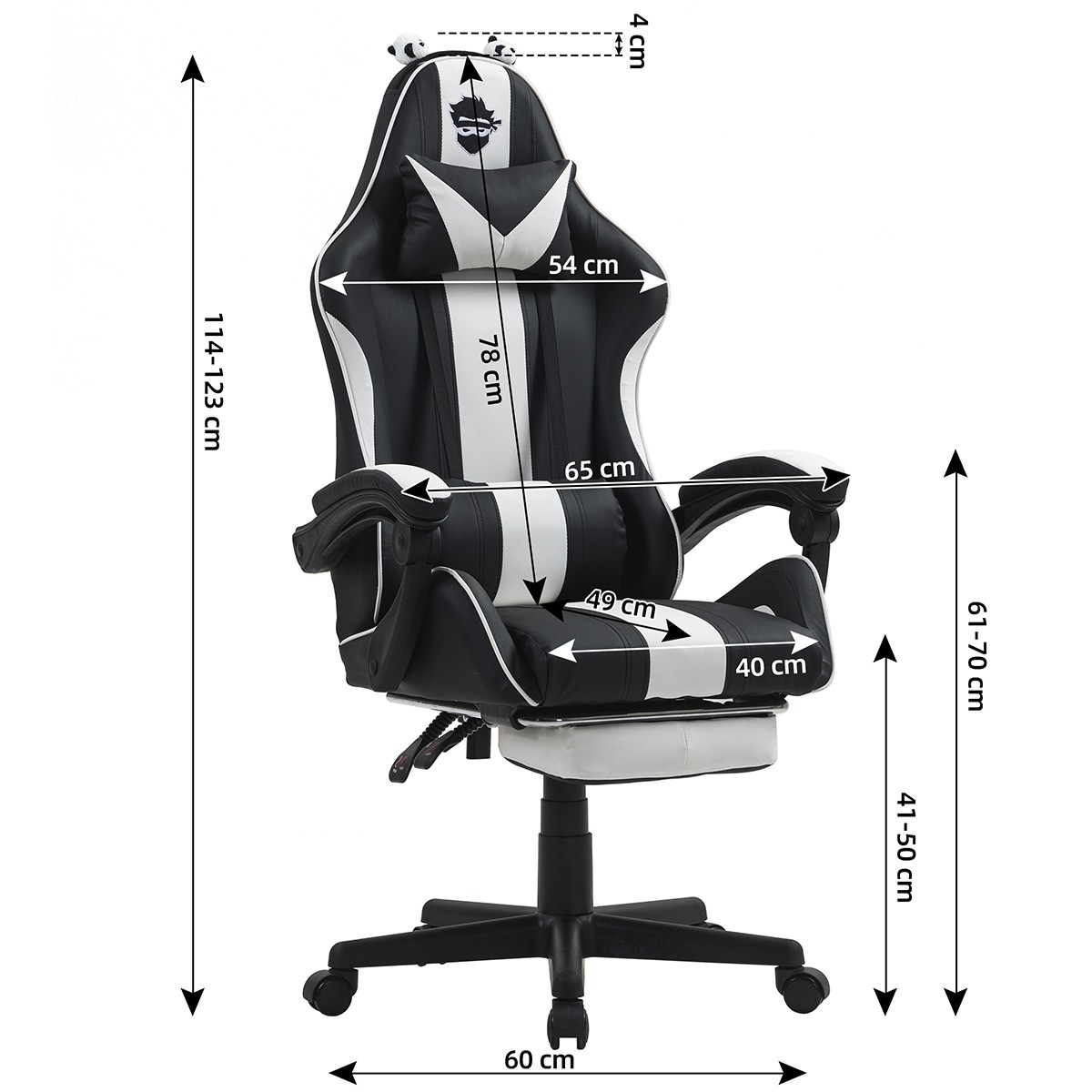 Cadeira Gamer Ninja Ming, Massageadora, Reclinável, Preto e Branco, GN-CH-MG0DBWL