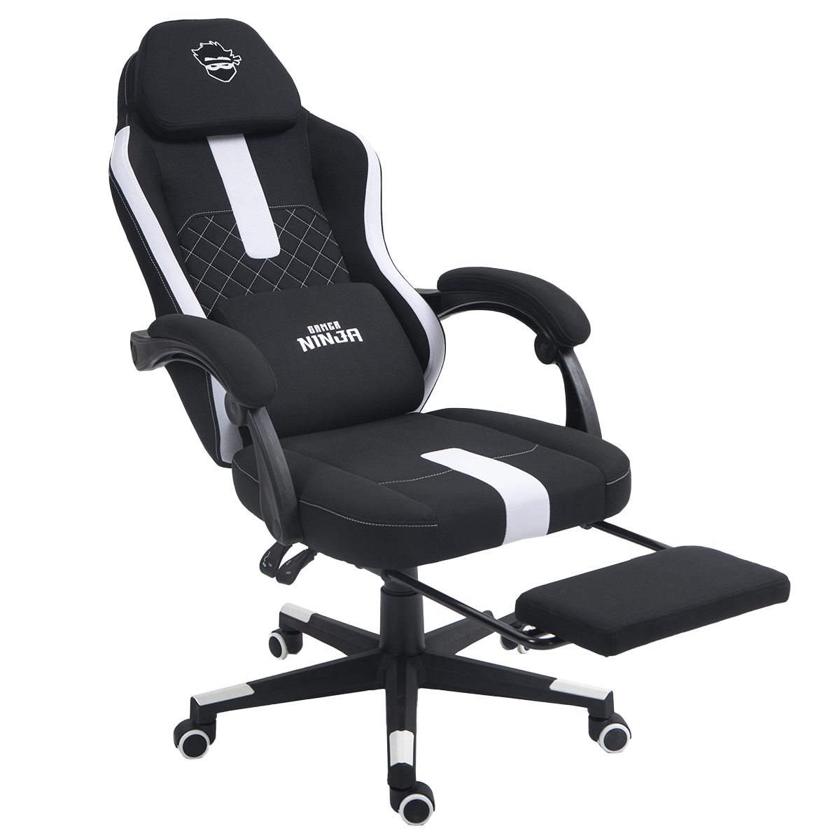 Cadeira Gamer Ninja Mizu, Reclinável, com massageador de lombar, Preta e Branca