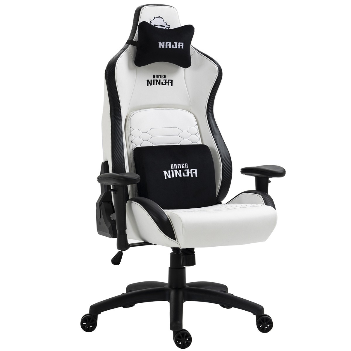 Cadeira Gamer Ninja Naja, Reclinável, Branco e Preto