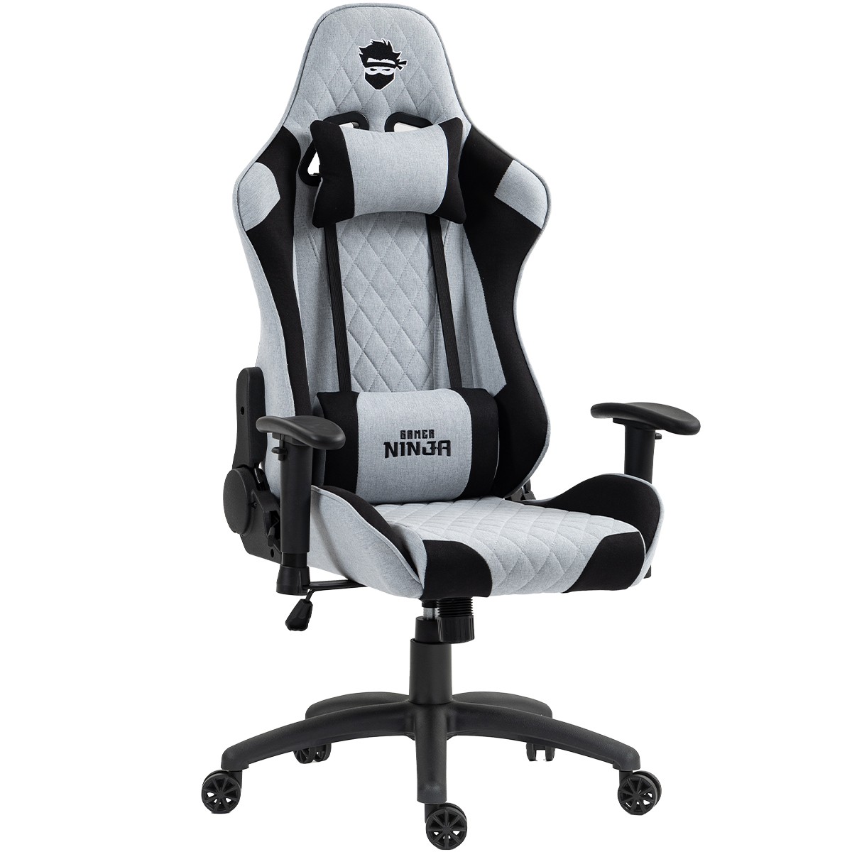 Cadeira Gamer Ninja Yurei, Reclinável, 2D, Tecido, Cinza e Preta, GN-CH-YRR2DGBF