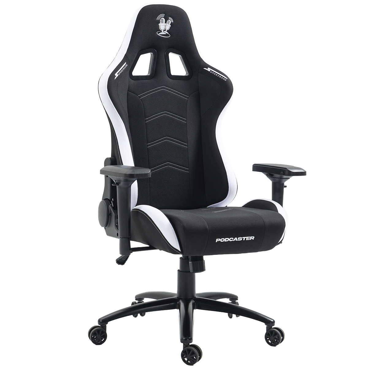 Cadeira Gamer Podcaster, Reclinável, 4D, Preta e Branca