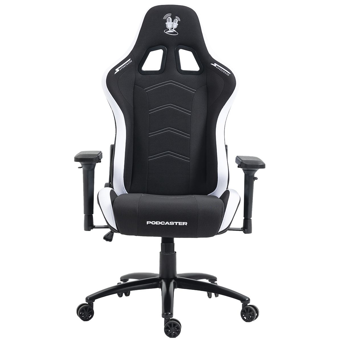 Cadeira Gamer Podcaster, Reclinável, 4D, Preta e Branca