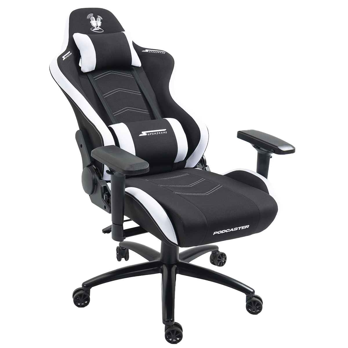 Cadeira Gamer Podcaster, Reclinável, 4D, Preta e Branca