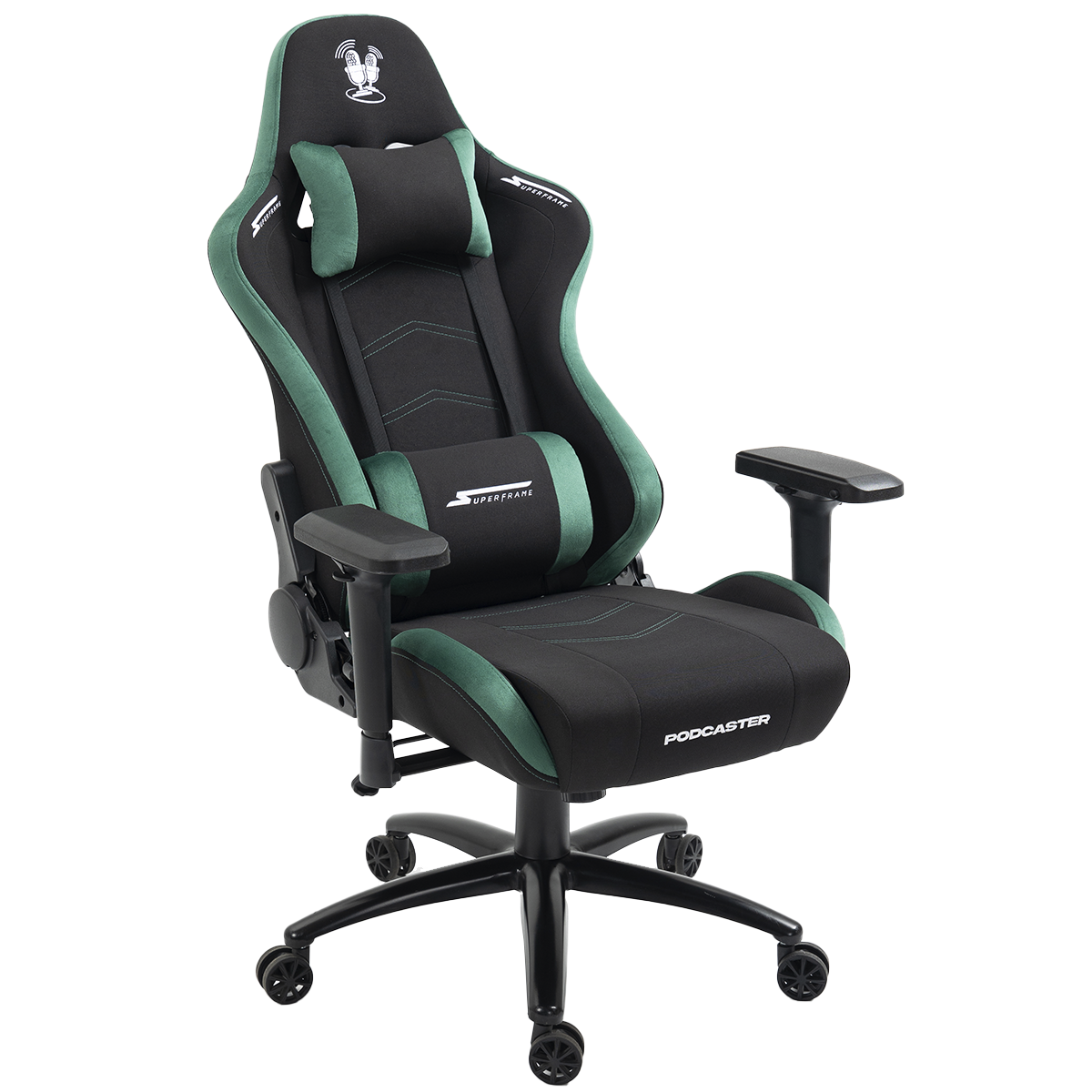 Cadeira Gamer Podcaster, Reclinável, 4D, Preta e Verde