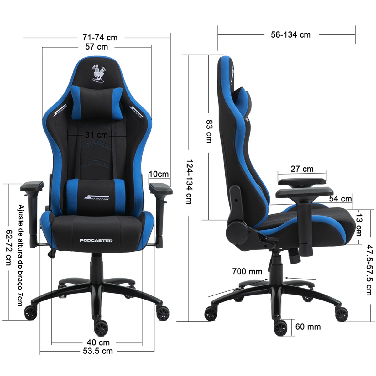 Cadeira Gamer Podcaster, Reclinável, 4D, Preta