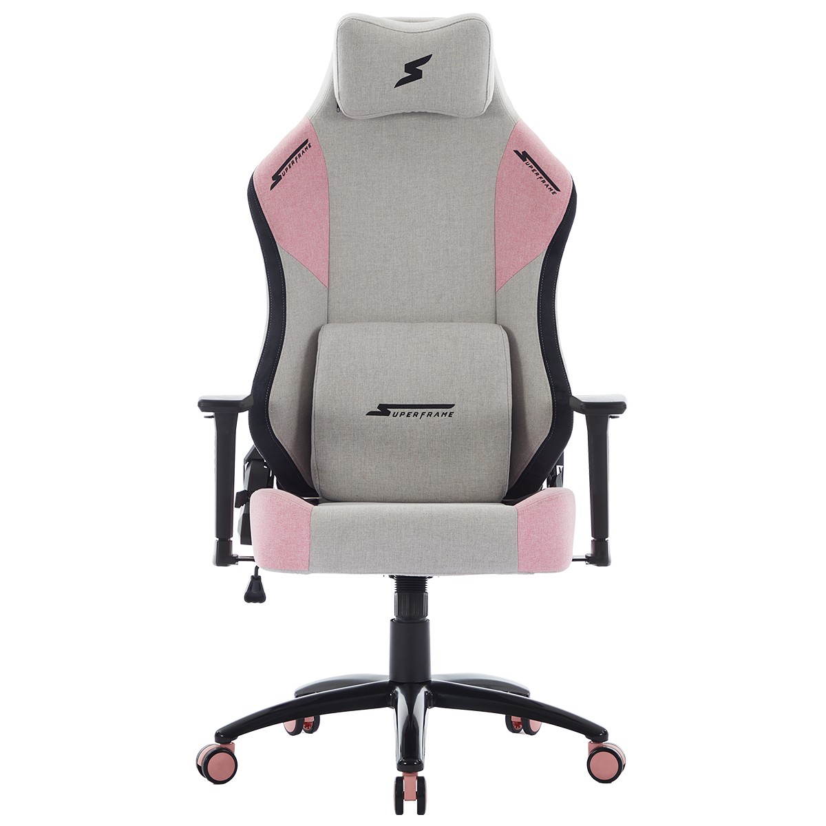 Cadeira Gamer SuperFrame Atlas, Reclinável, 3D, Tecido, Cinza e Rosa, SF-CH-ATR3DGPF