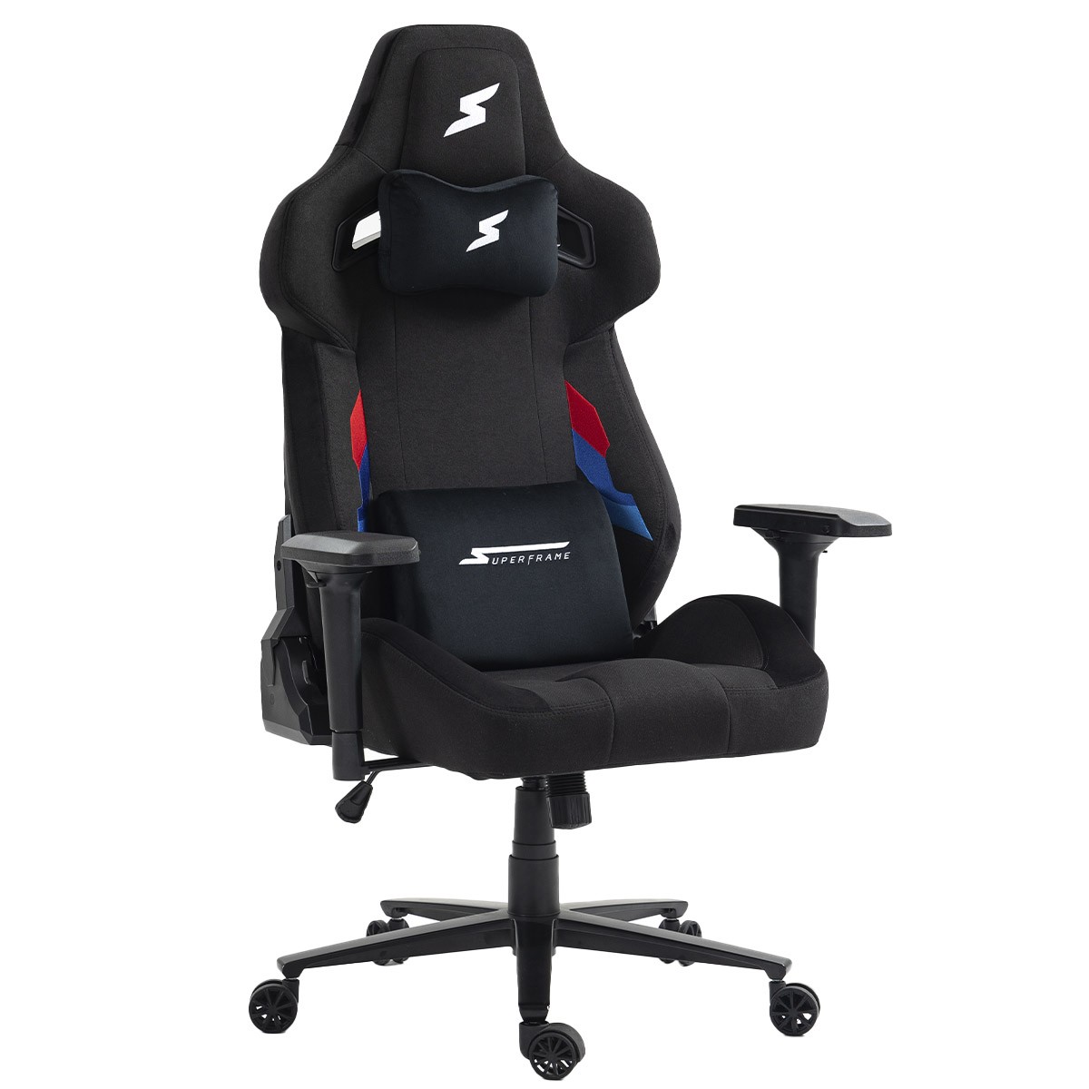Cadeira Gamer SuperFrame Carbon, Reclinável, Tecido, 4D, Preto Com Detalhes Azul E Vermelho, CSF-CARBON