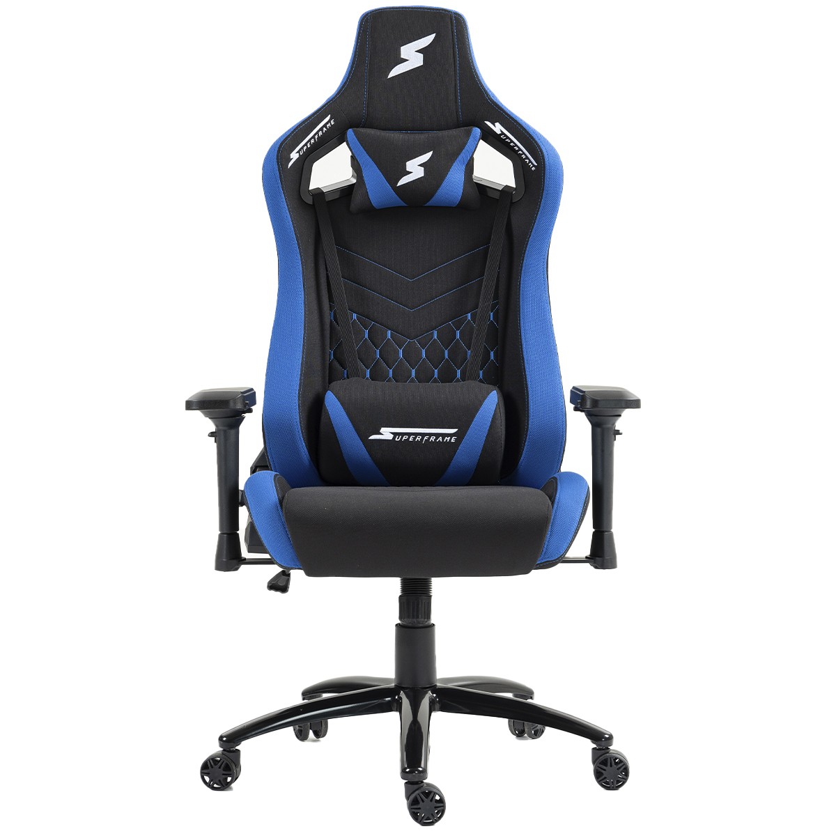 Cadeira Gamer SuperFrame Cleric, Reclinável, 4D, Tecido, Preta e Azul, SF-CH-CRR4DBBF