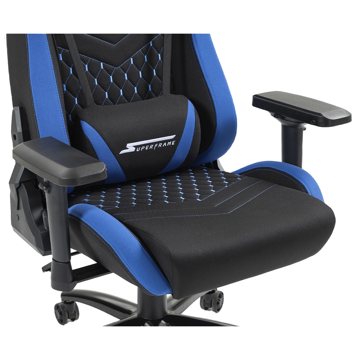 Cadeira Gamer SuperFrame Cleric, Reclinável, 4D, Tecido, Preta e Azul, SF-CH-CRR4DBBF