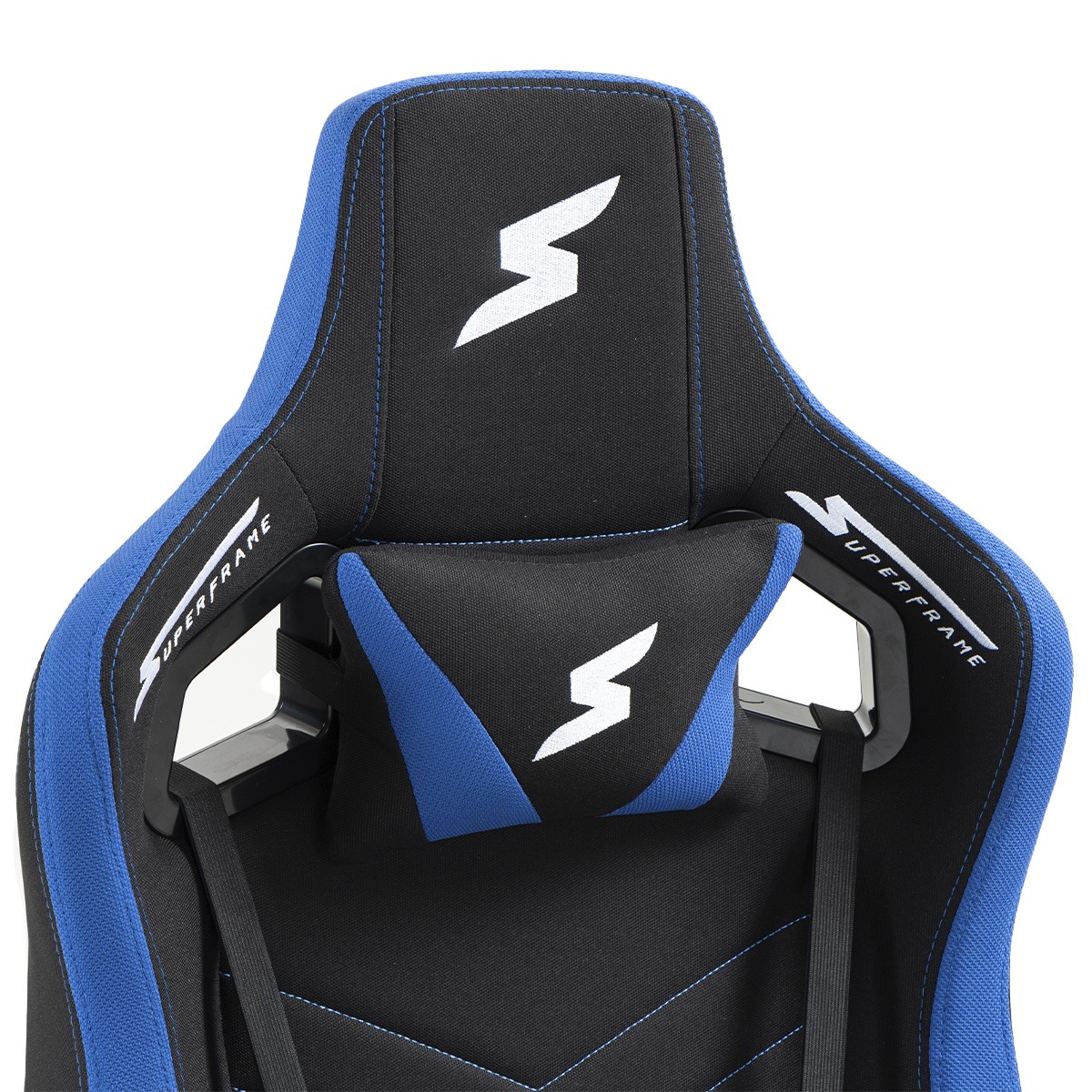 Cadeira Gamer SuperFrame Cleric, Reclinável, 4D, Tecido, Preta e Azul, SF-CH-CRR4DBBF