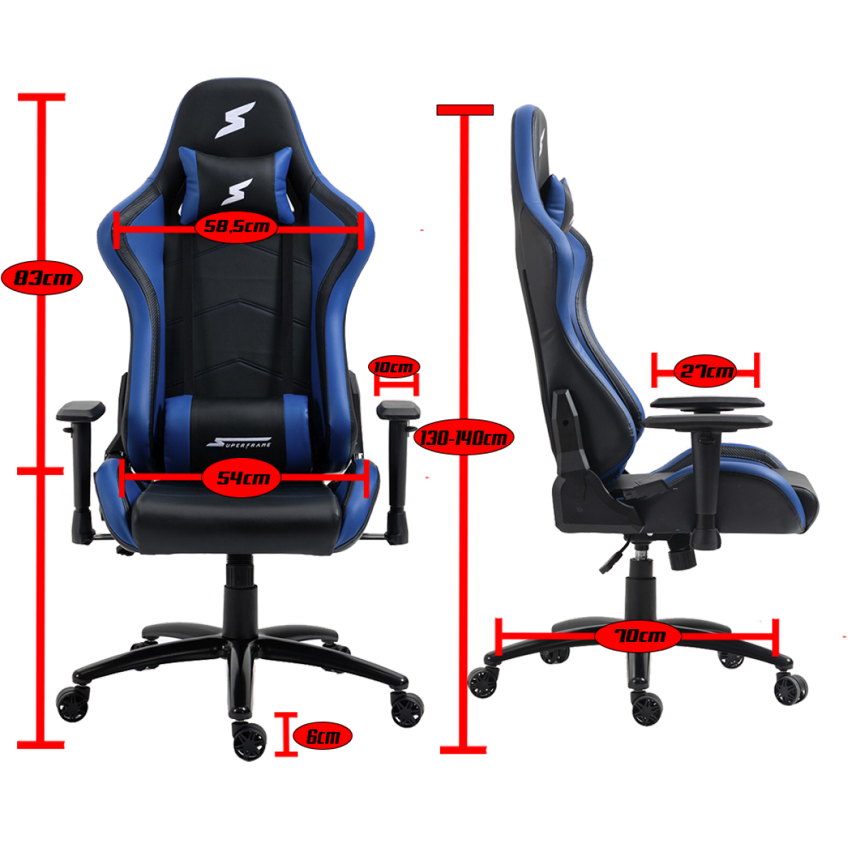 Cadeira Gamer SuperFrame Hunter, Reclinável, Preto e Azul 