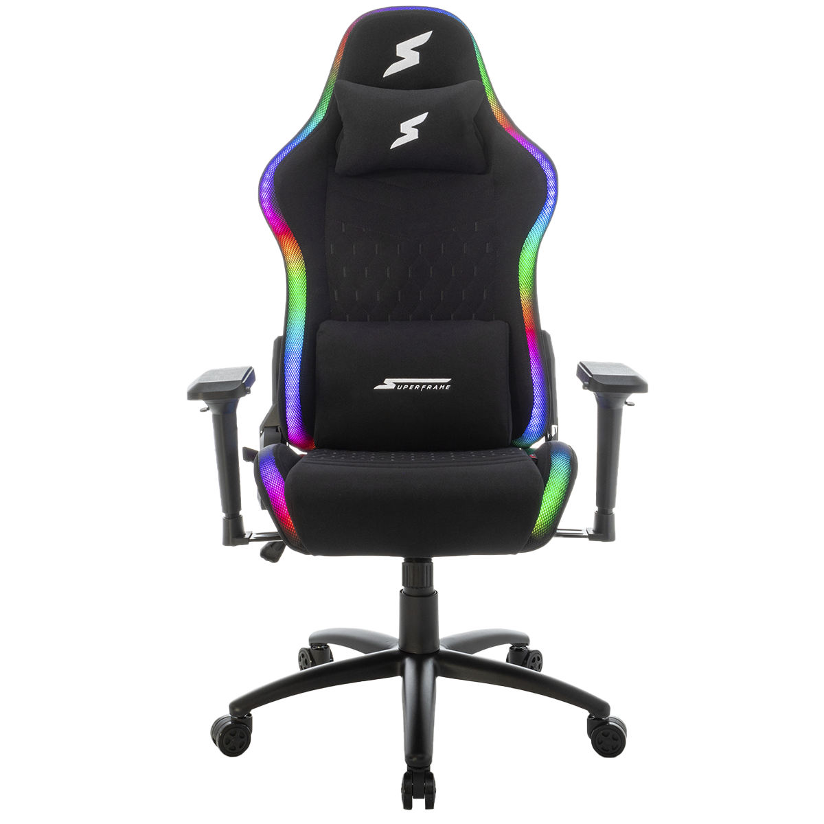 Cadeira Gamer SuperFrame Iris RGB, Reclinável, Tecido, 4D, Preta, SF-CH-IRR4DBB 