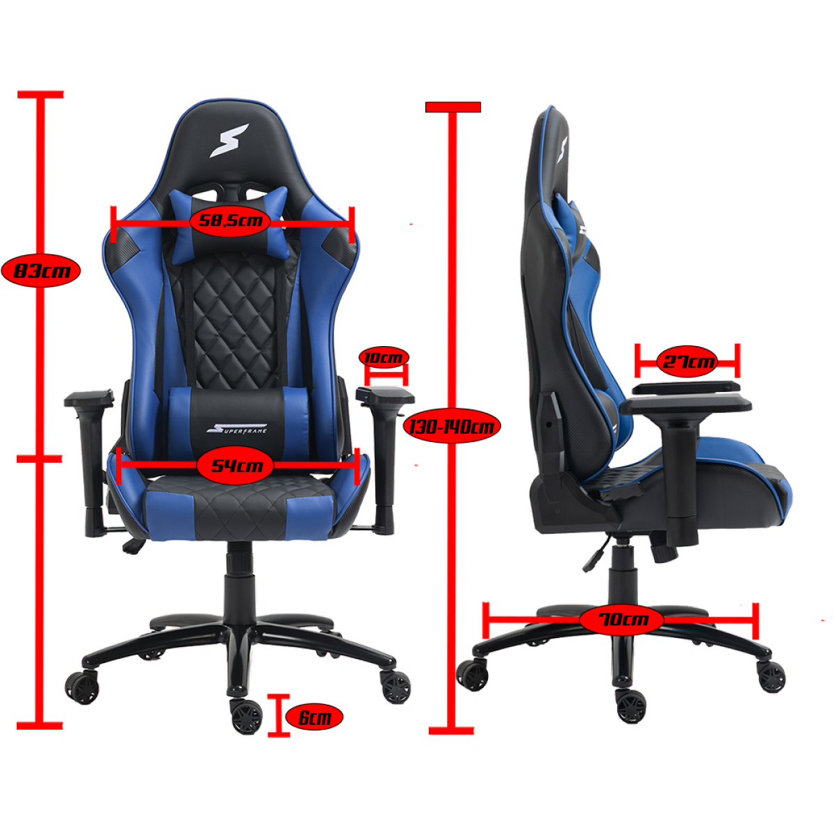 Cadeira Gamer SuperFrame Knight, Reclinável, Preto e Azul