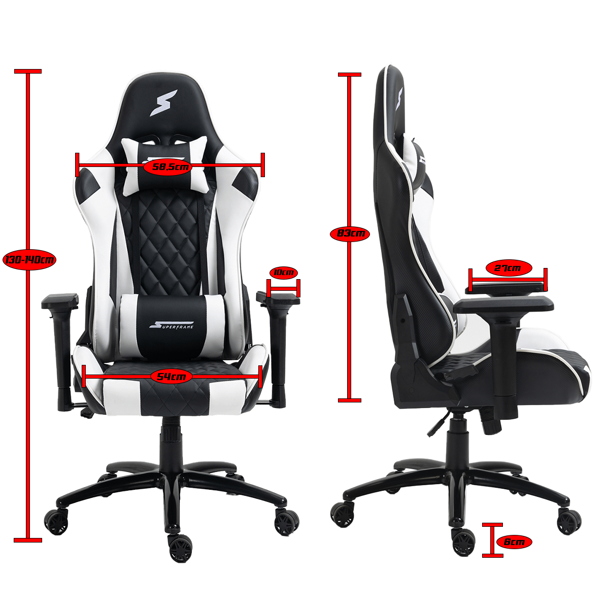 Cadeira Gamer SuperFrame Knight, Reclinável, Preto e Branco