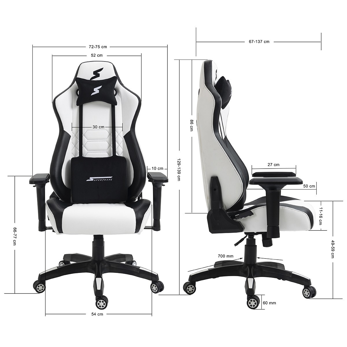 Cadeira Gamer SuperFrame Kong, Reclinável, Branco e Preto 