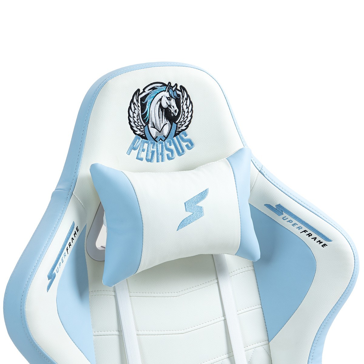 Cadeira Gamer SuperFrame Pegasus, Reclinável, 2D, Branco e Azul, SF-CH-PGR2DWBL