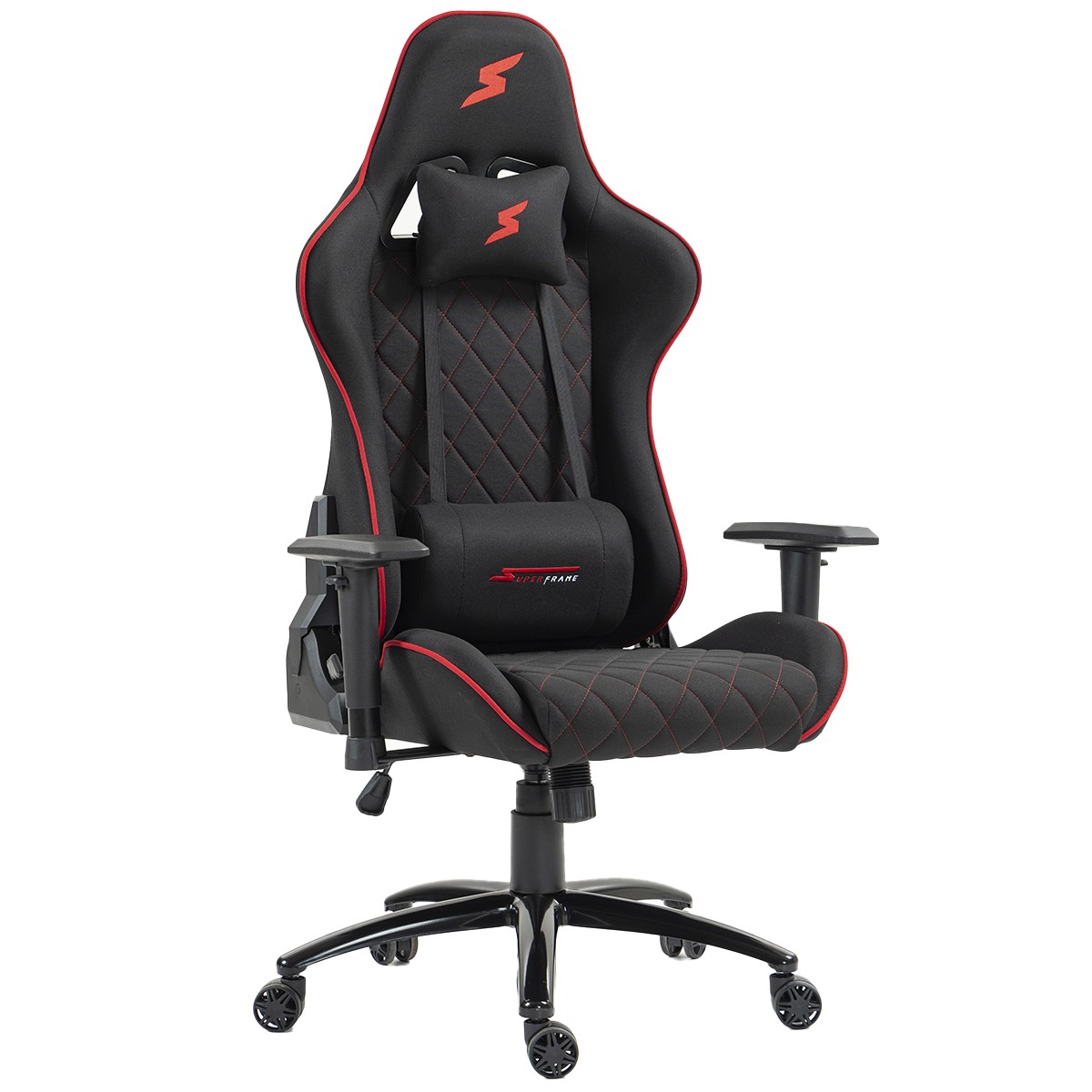 Cadeira Gamer SuperFrame Warrior, Reclinável, Tecido, Preto e Vermelho, SF-CH-WRR2DBRF