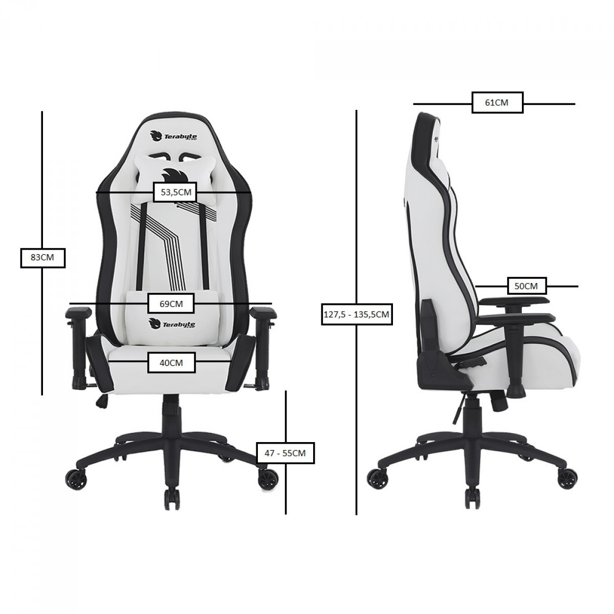 Cadeira Gamer Terabyte Razor, Reclinável, Branco e Preto