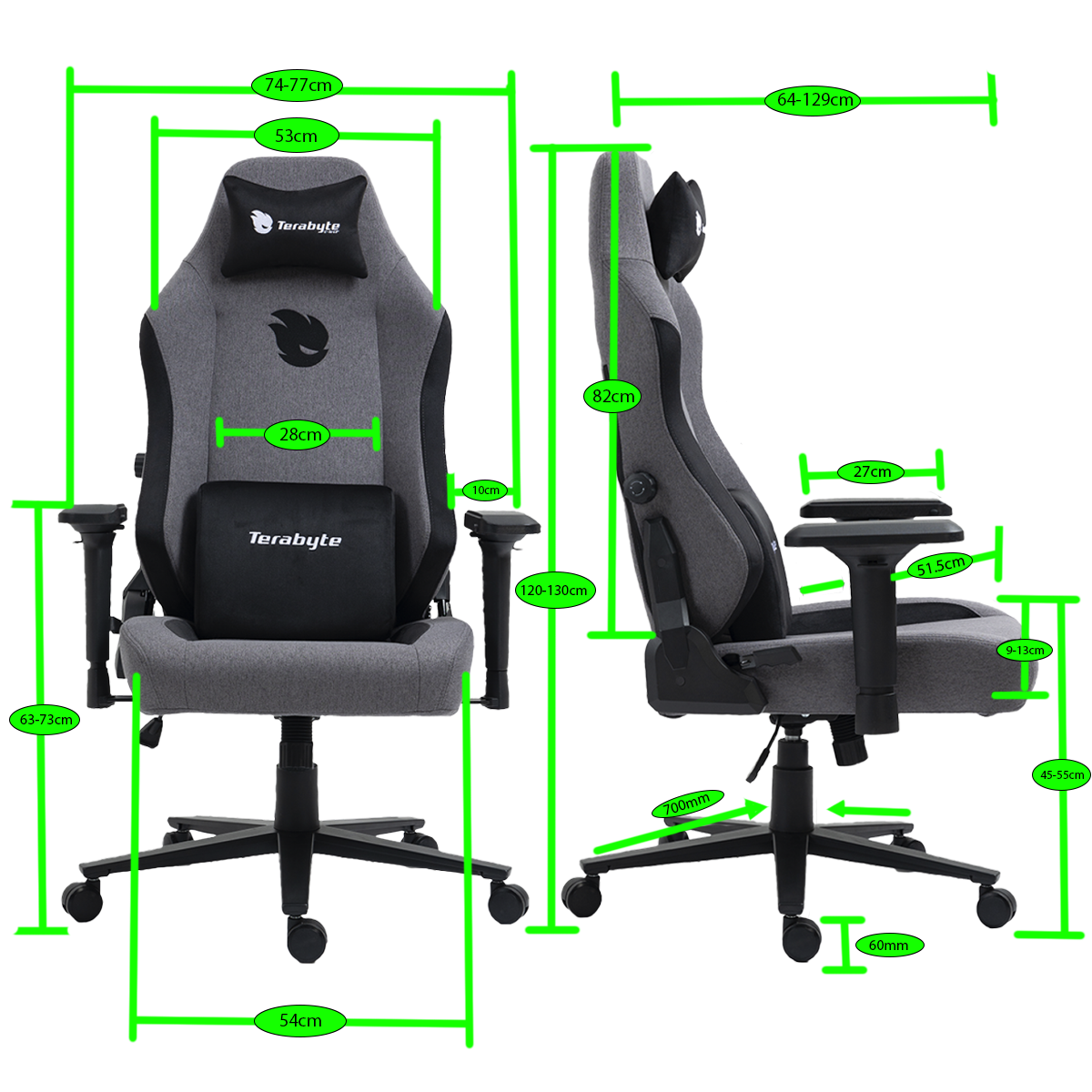 Cadeira Gamer Terabyte Style, Reclinável , 4D, Cinza e Preto